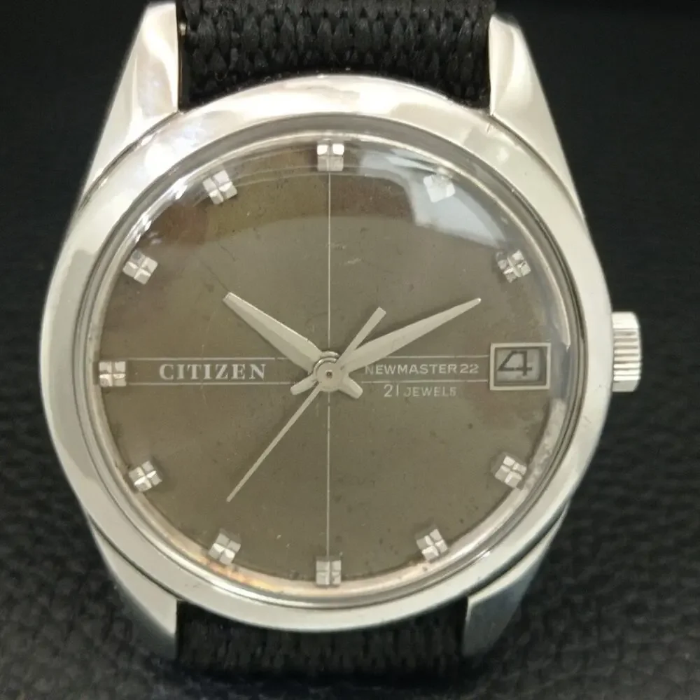 Vintage 1970 Citizen Manual Wound Mens Silver Watch W/Date & Patina accents
